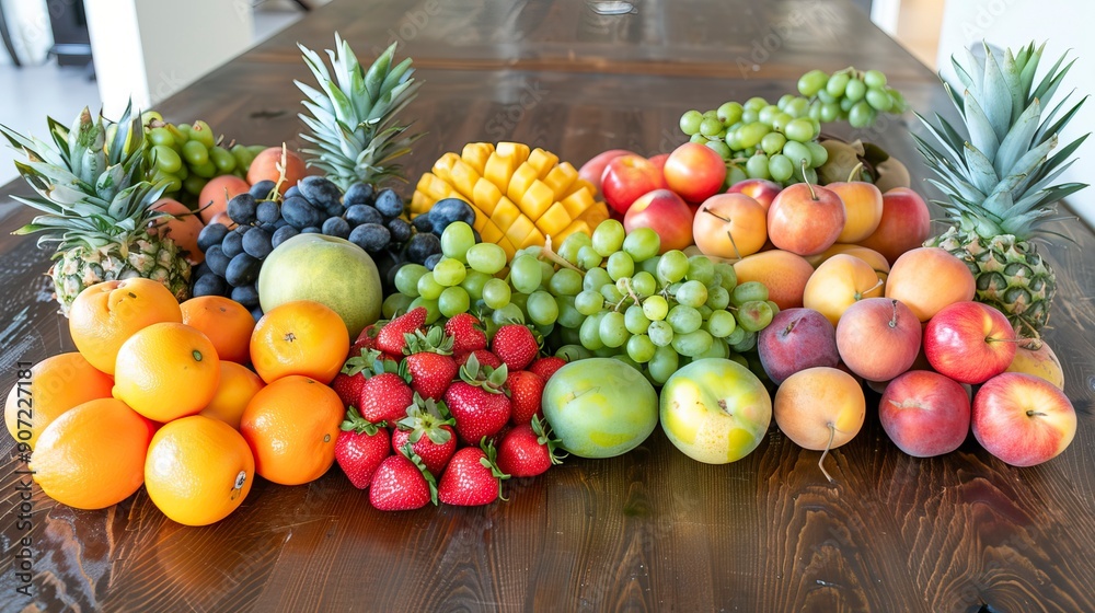 Variety of fresh fruit arranged on a wooden table
Variety of fresh fruit arranged on a wooden table