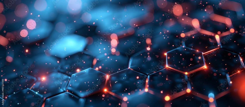 Hexagon light blue background with neon light Hexagon light blue background with neon light