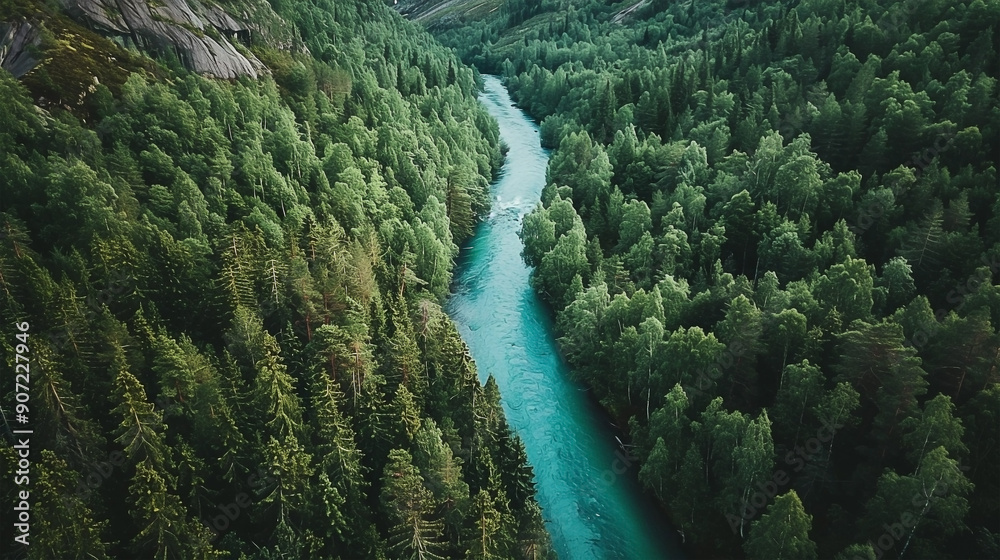 Aerial View of Turquoise River and Dense Forest in Canada Aerial View of Turquoise River and Dense Forest in Canada