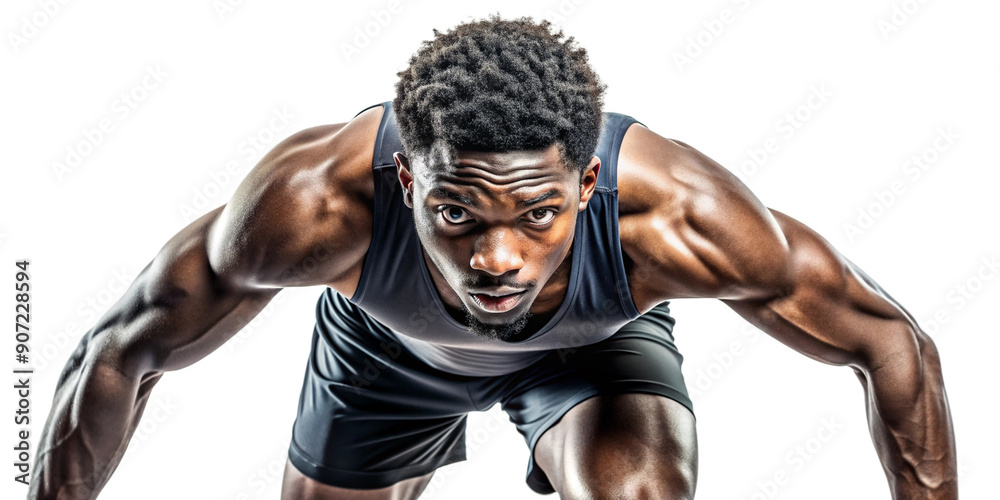 Focused African American athlete preparing for marathon training Focused African American athlete preparing for marathon training