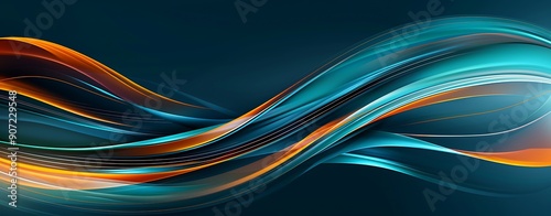 Realistic images with full HD resolution Close-up of a highway 3D background in dark blue and teal gradient with orange highlights, flowing shapes, more clarity with clear light and sharp focus, high