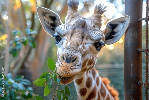 A Giraffe's Curious Gaze Through the Fence photo