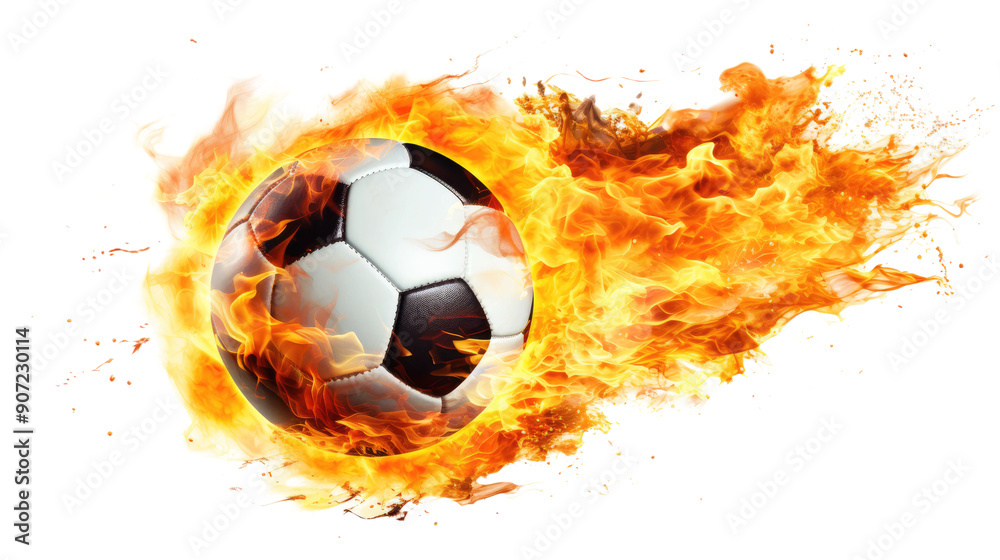Naklejka premium soccer ball with fire isolated on transparent white background, clipping path