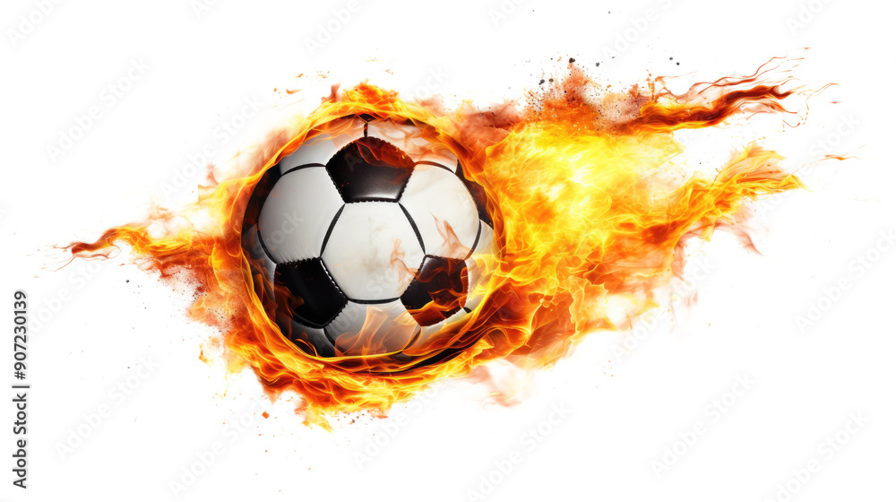 Fototapeta premium soccer ball with fire isolated on transparent white background, clipping path