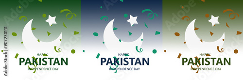 Set Of 3 Design For Pakistan Independence Day Greeting Card.
