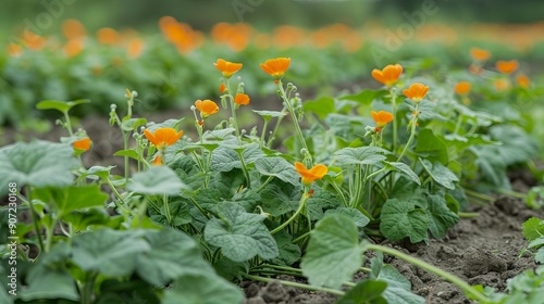 Cubios (Tropaeolum tuberosum) at organic cultivation field photo