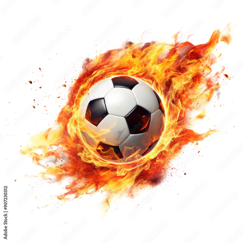 Fototapeta premium soccer ball with fire isolated on transparent white background, clipping path
