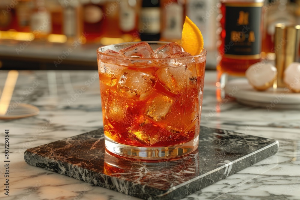 A Refreshing Cocktail with Ice and an Orange Twist A Refreshing Cocktail with Ice and an Orange Twist