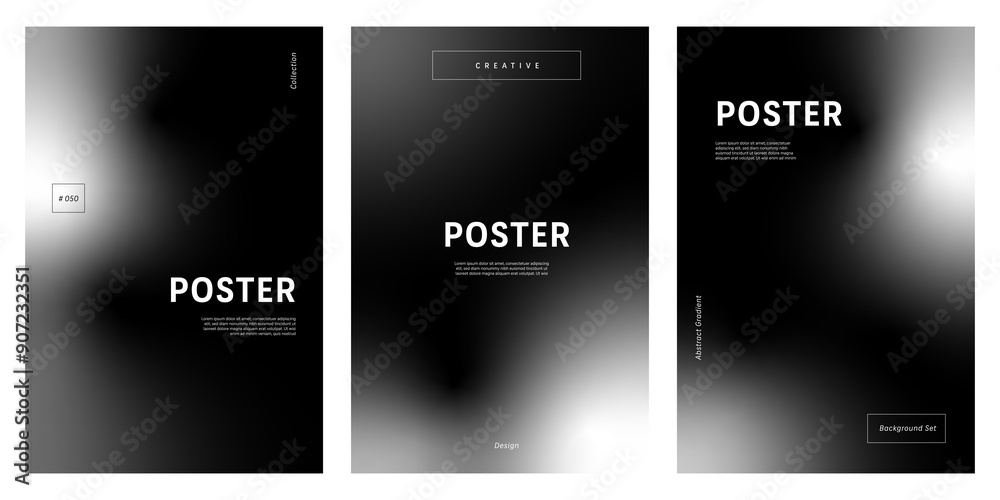 Fototapeta premium Minimalist monochrome background set with black and white gradient and a clean layout for poster template flyer design