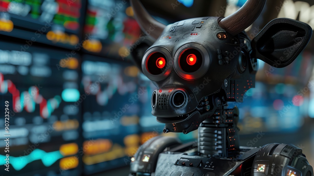 An old AI robot with a bull's head An old AI robot with a bull's head