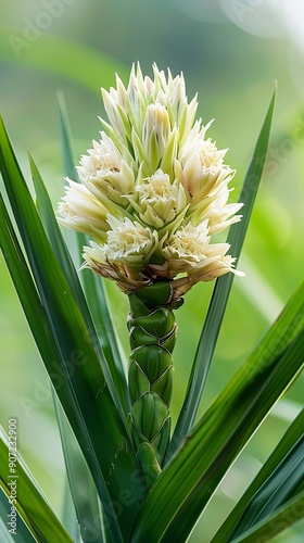 Fragrant Screwpine flower (Pandanus fascicularis, Pandanus odorifer, Pandanus tectorius) with nature background photo