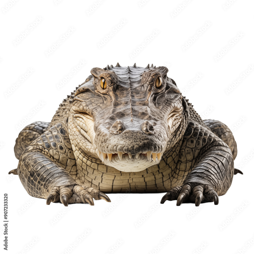 Fototapeta premium Close-Up Of An Alligator Lying Down With Open Mouth On Transparent Background