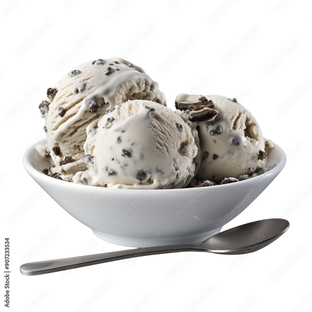 Bowl Of Cookies And Cream Ice Cream With Spoon Isolated On Transparent Background Bowl Of Cookies And Cream Ice Cream With Spoon Isolated On Transparent Background