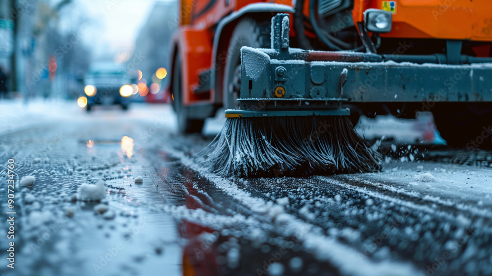 Closeup of road sweeper vehicle brush Closeup of road sweeper vehicle brush