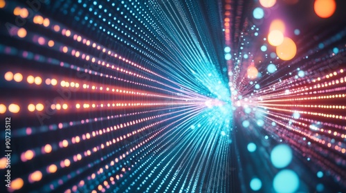  Innovative High-Tech Building Facade with LED Illumination: Futuristic Architectural Close-up Showcasing Creative Design. Vibrant Blue and Purple Technological Structure Featuring Dynamic Light Patte