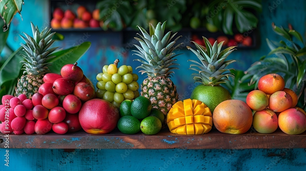 How about this: A vibrant market scene showcasing a varie How about this: A vibrant market scene showcasing a varie