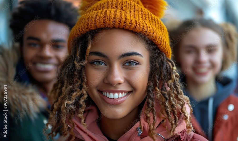 A diverse group of young university students smiling at the camera and having a great time together. A diverse group of young university students smiling at the camera and having a great time together.