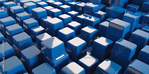 Digital 3D rendering featuring a geometric layout of numerous blue cubes. wallpaper, background, backdrop