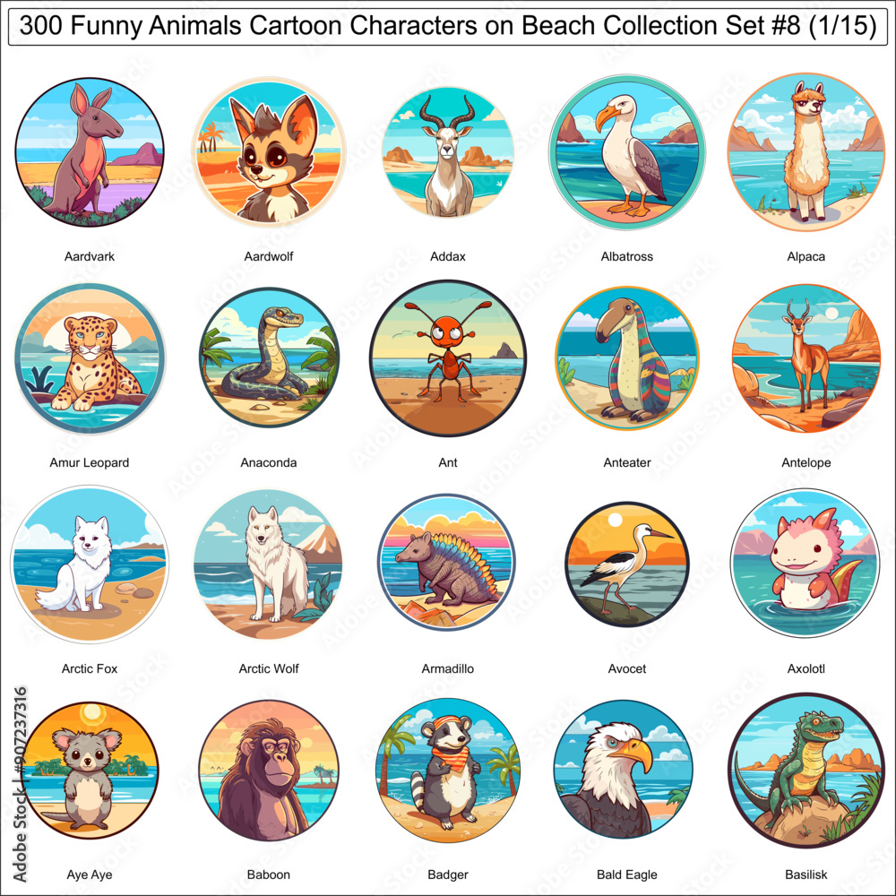 Funny Cartoon Characters Animals on Beach Bundle Collection Set of 300 Animals Part 1 Funny Cartoon Characters Animals on Beach Bundle Collection Set of 300 Animals Part 1