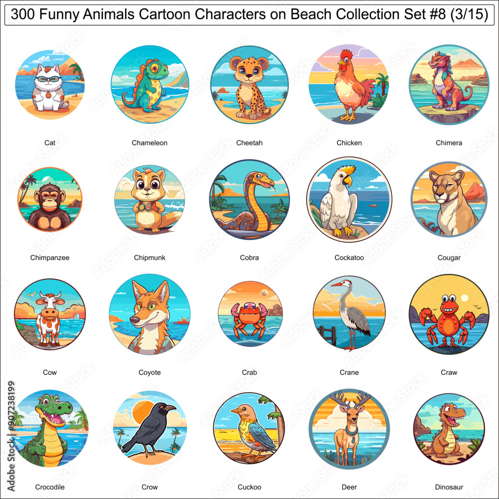 Funny Cartoon Characters Animals on Beach Bundle Collection Set of 300 Animals Part 3 Funny Cartoon Characters Animals on Beach Bundle Collection Set of 300 Animals Part 3