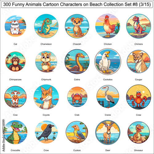 Funny Cartoon Characters Animals on Beach Bundle Collection Set of 300 Animals Part 3