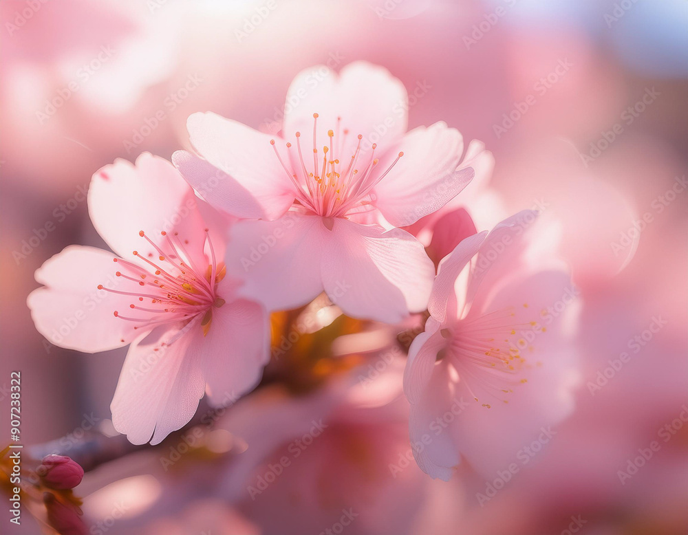 Obraz premium 花 自然 春 花びら 芝生 クローズアップ 柔らかい ボケ 風景 シンプル 美しさ 儚い フローラル ピンク 紫 オレンジ 光 輝き ミニマル デリケート