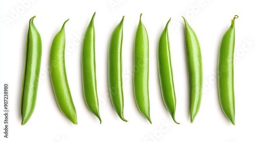 A collection of green bean halves, showcasing their crisp texture and bright green color. Perfectly isolated on white for a clean, fresh look