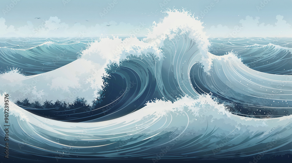 Soothing ocean wave design with a soft blue color palette Soothing ocean wave design with a soft blue color palette