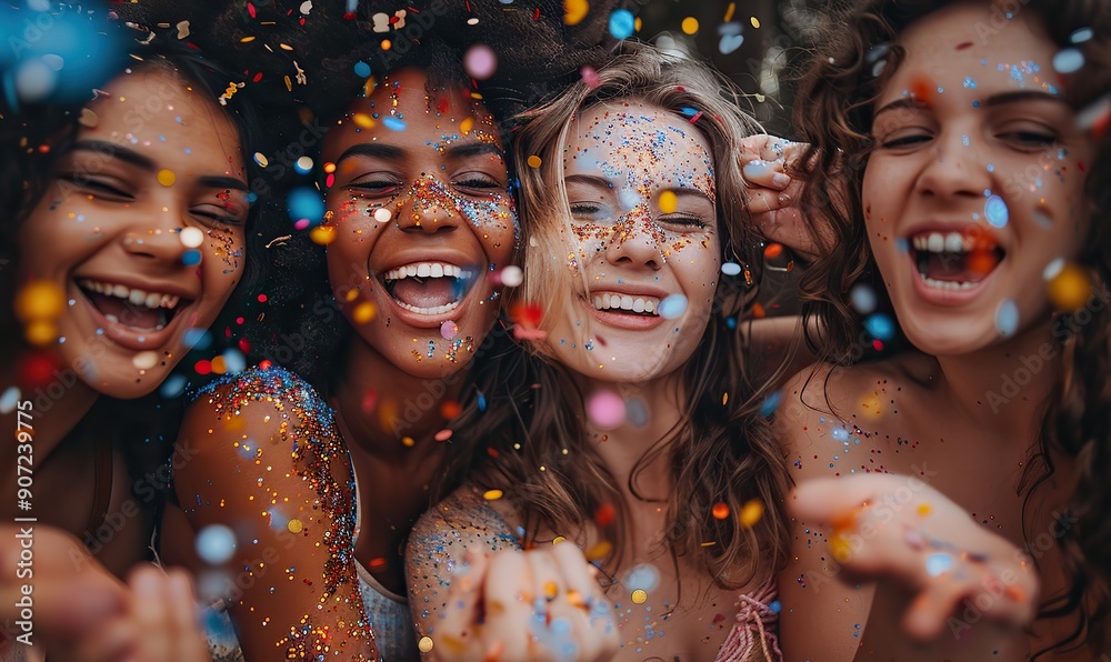 Young people at a park enjoy a party by throwing confetti, having fun, and celebrating outdoors, embodying a weekend festival event and youth lifestyle.