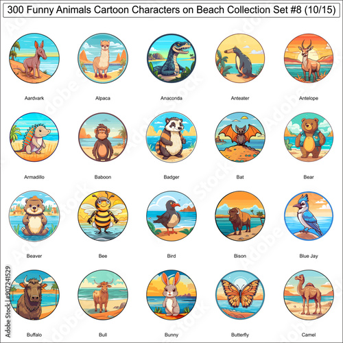 Funny Cartoon Characters Animals on Beach Bundle Collection Set of 300 Animals Part 10