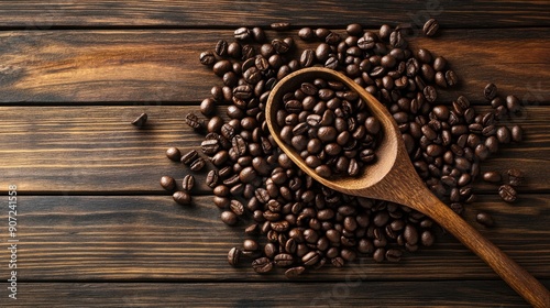 Roasted Coffee Beans on Wooden Background