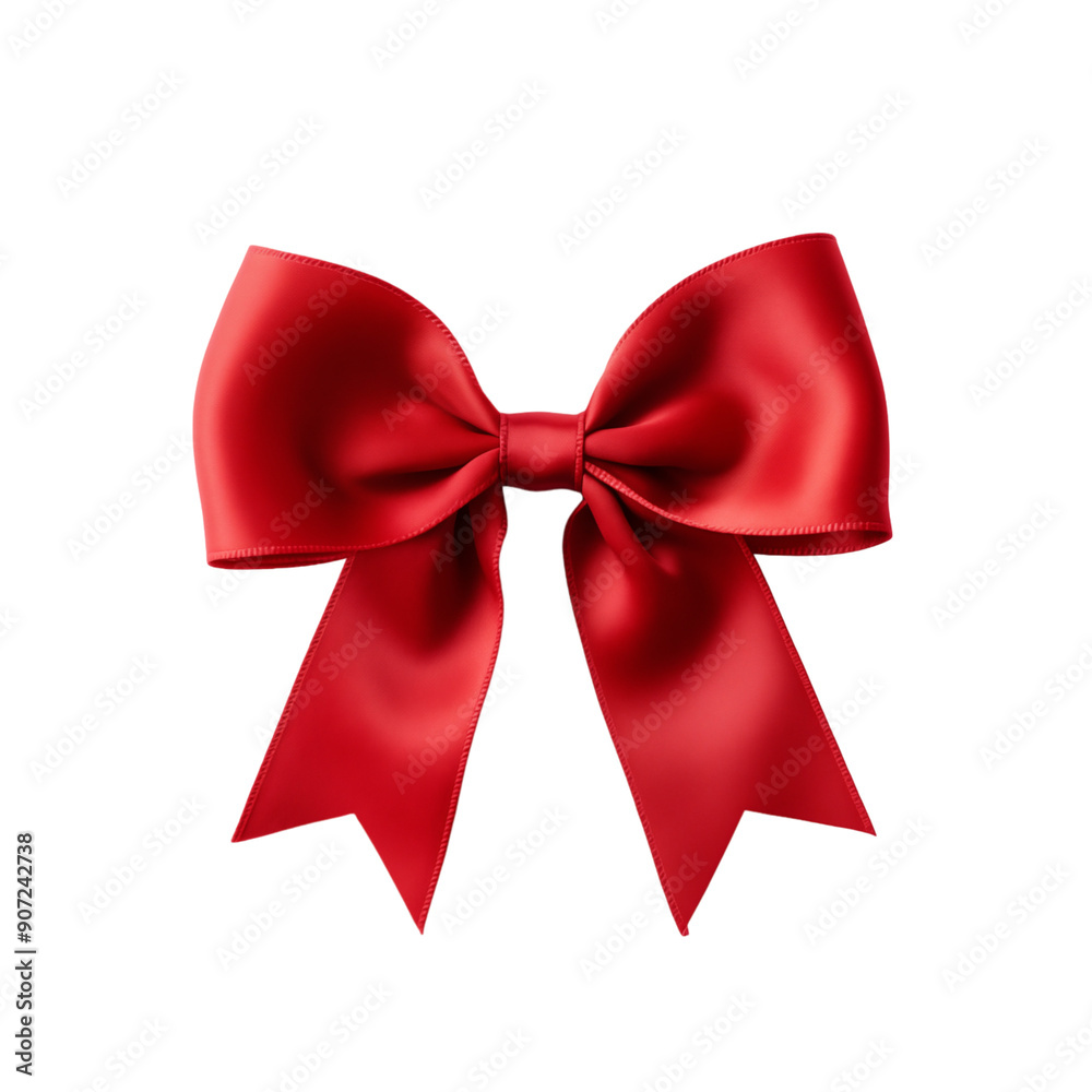 Fototapeta premium Large Red Ribbon Bow With Tails On Transparent Background