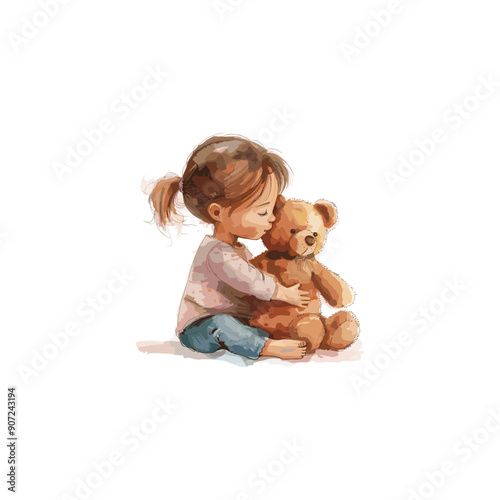 vector watercolor image of girl playing with dolls.ai generated