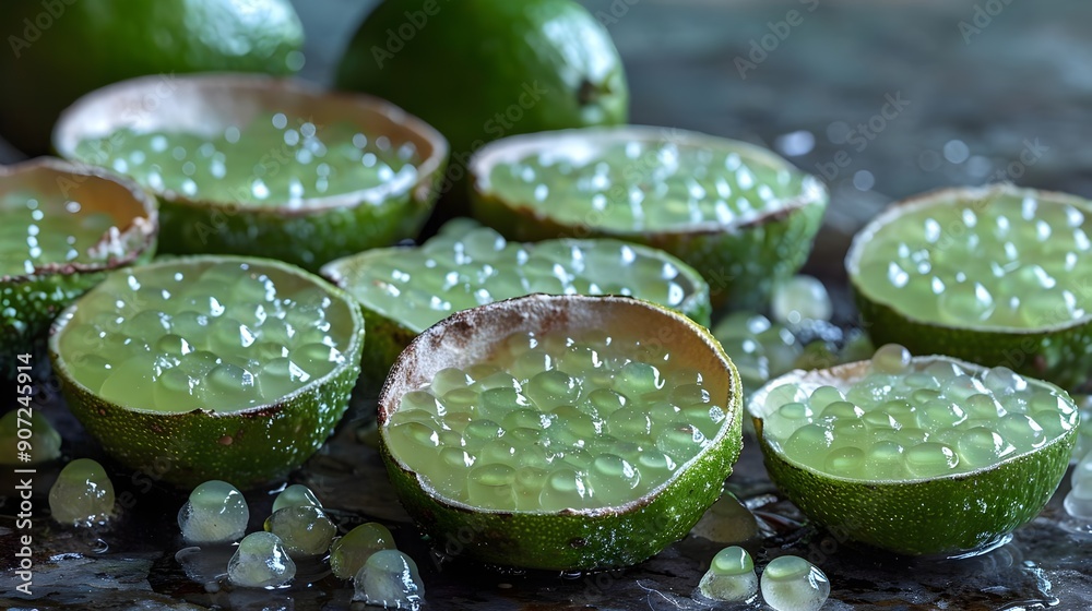 A bunch of lime slices with green jelly in the middle A bunch of lime slices with green jelly in the middle