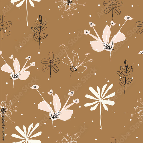 Seamless cute hand drawn floral  pattern background vector illustration photo