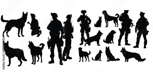Silhouette of a soldier, Black soldier silhouette icon set, Army special forces silhouette collection, Armies silhouette on a white background, Silhouettes of USA Army