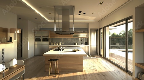 Modern Kitchen with Island and Large Window