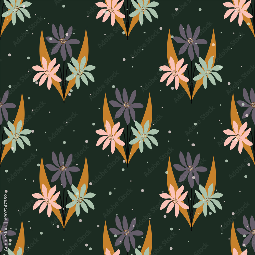 Obraz premium Cute hand drawn vintage floral pattern seamless background