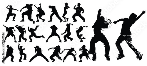 Dancing peoples silhouette vector art, set of falling people silhouettes. vector silhouettes of people falling from a great height. falling male silhouette