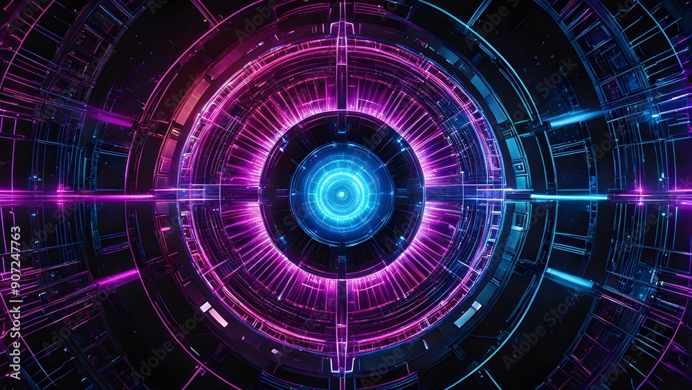 A colorful, glowing circle with a blue center A colorful, glowing circle with a blue center