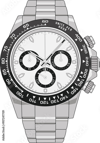 Luxury watch with black bezel vector illustration