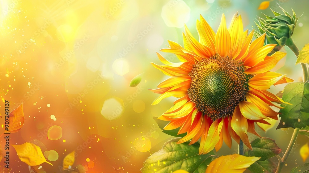 Sunshine background with sunflower details Sunshine background with sunflower details
