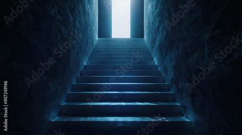 Mysterious Dark Staircase Leading to Bright Light in a Dimly Lit Environment