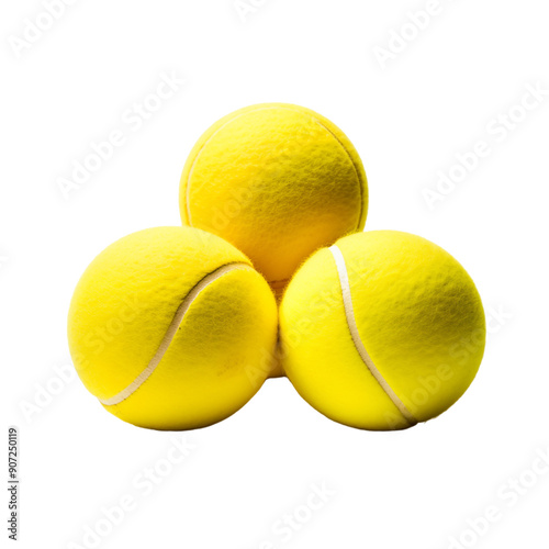 Three Bright Yellow Tennis Balls Stacked On Transparent Background