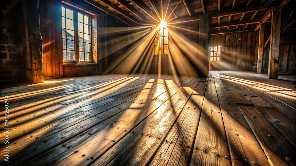 Dramatic sunbeams slice through a rustic floor, casting a warm glow and creating a striking visual contrast between light and shadow, evoking a sense of wonder. Dramatic sunbeams slice through a rustic floor, casting a warm glow and creating a striking visual contrast between light and shadow, evoking a sense of wonder.