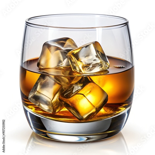 glass of whiskey with ice cubes, on the rocks