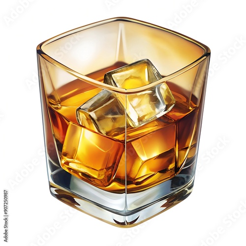 glass of whiskey with ice cubes, on the rocks