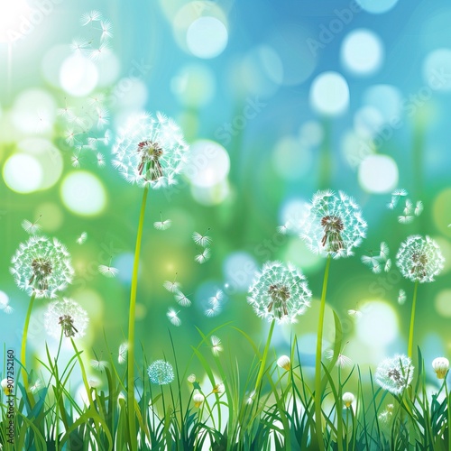 Vector of spring background with white dandelions
