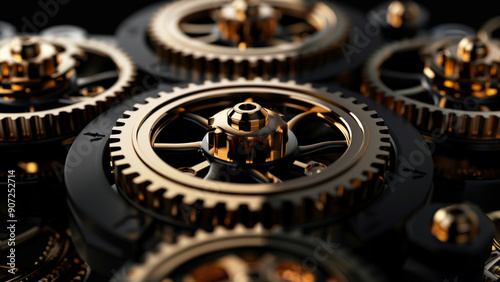 Ultra-Realistic Black and Gold Gears