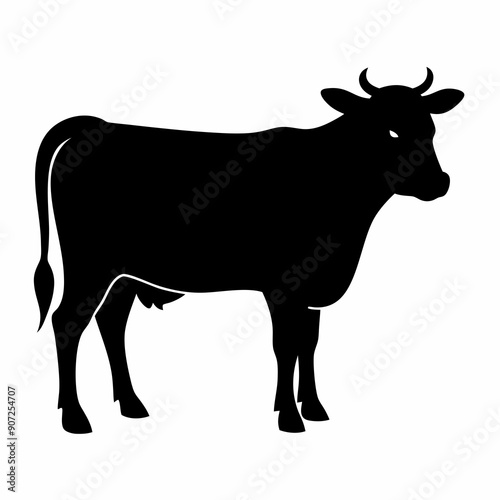 Black silhouette of a cow, cow vector illustration, pet vector art, cows silhouette, animal vector icon, eps, Cartoon cow